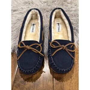 Minnetonka 4013 Blue Suede Leather Moccasins CALLY Slipper 11 M NEW